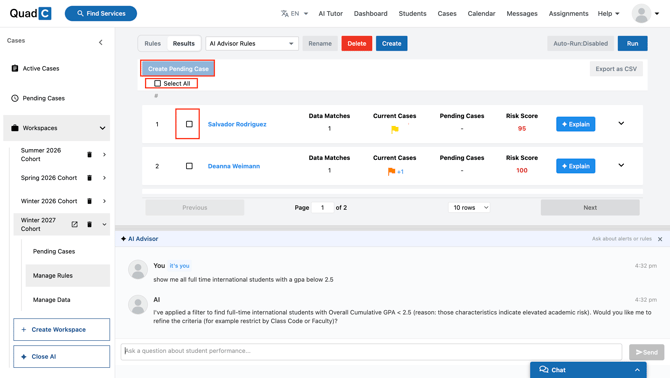 Early Alerts - Create Pending Case from Filtered Data