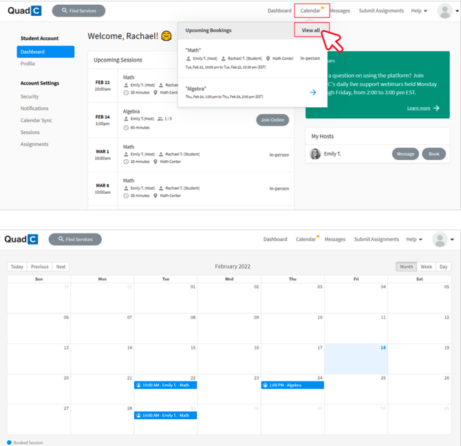 manage sessions using calendar