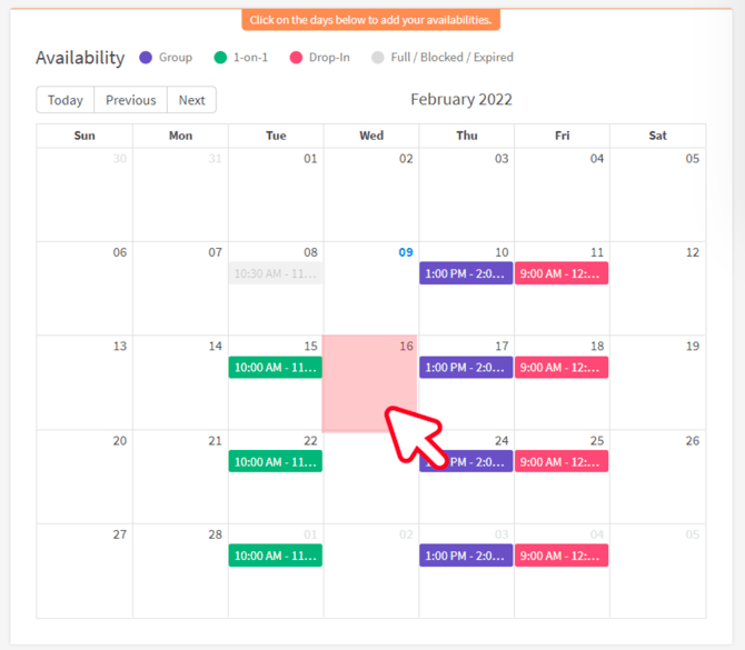 availability calendar