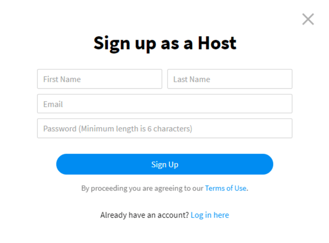 sign up as a host