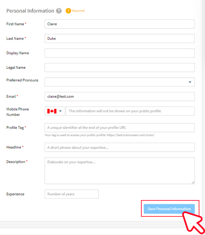 fill personal profile