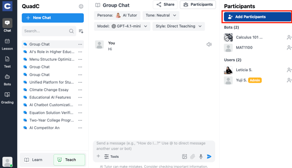 add participants through button
