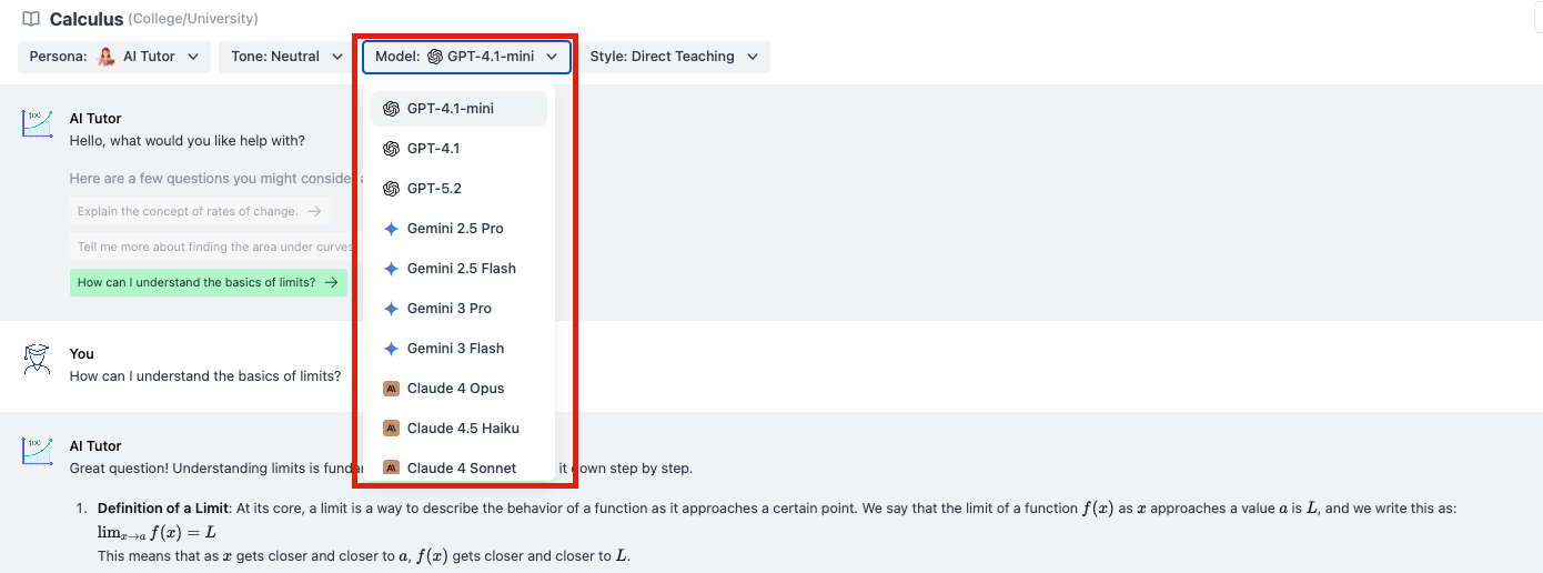 switch to a different model