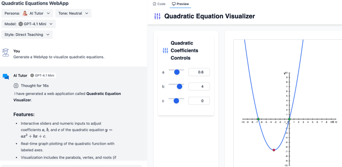 WebApp to visualize quadratic equations.”