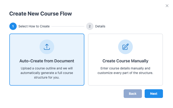 choose course creation option