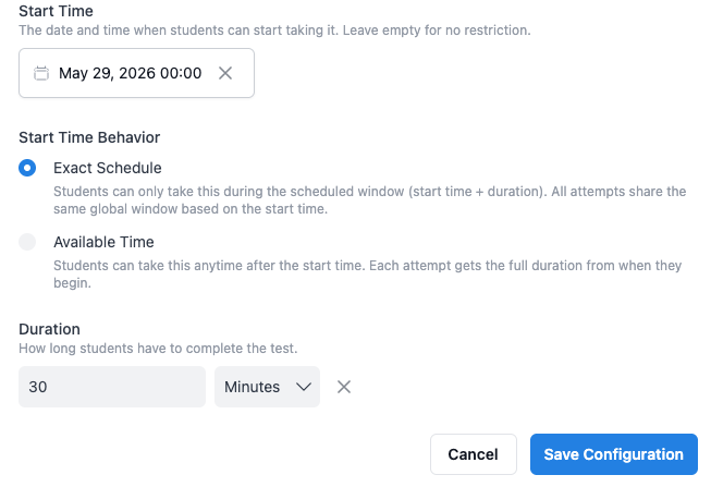 quiz timing