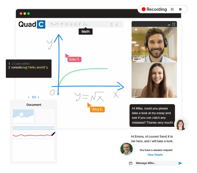 A screenshot of QuadC virtual classroom